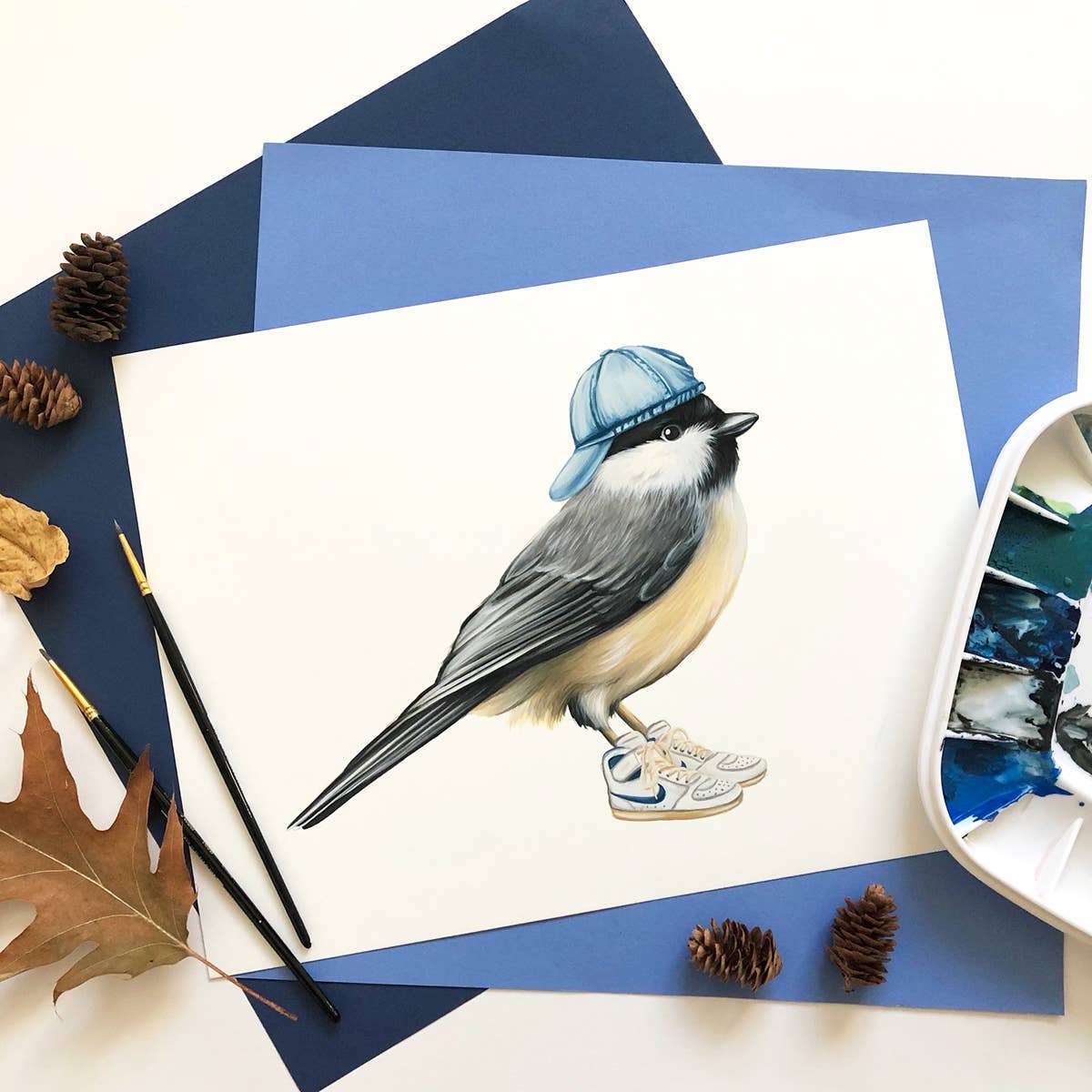 Sardines Studio - Wholesale Art Print - Chickadee wearing shoes Art Print2