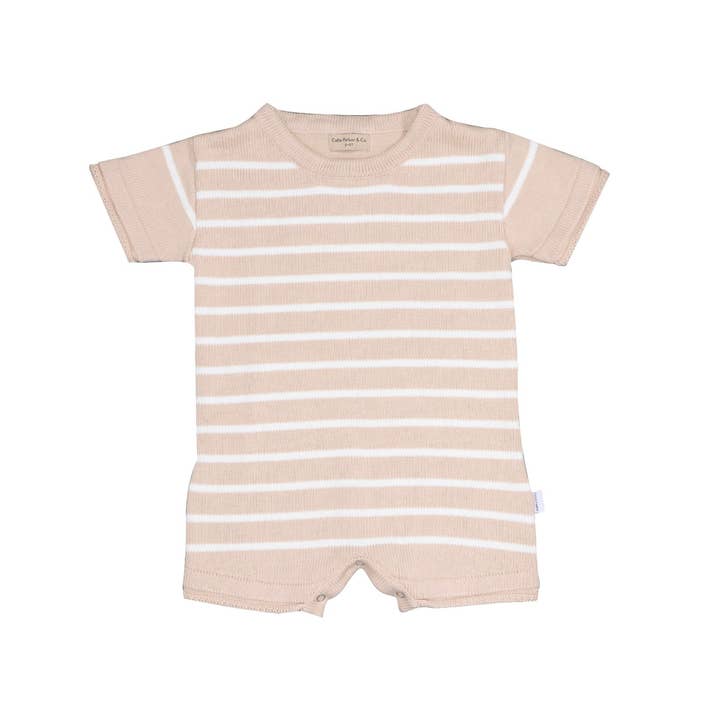 Classic Shortie Knit Romper in Sand & White Stripe for wholesale by Callie Parker & Co.