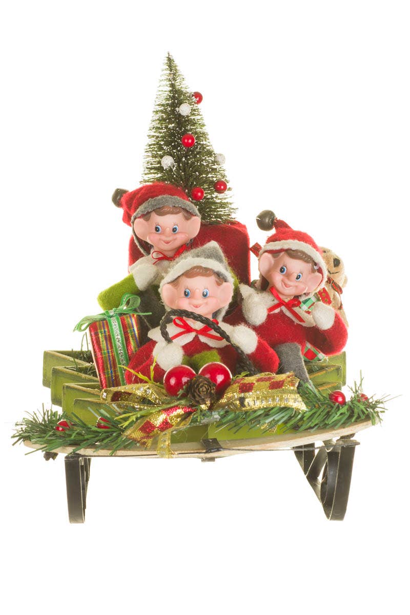 Starlight Collection - Wholesale Decorative Figurine - NEW-Red/Green Sledding Elves Figurine With Gifts