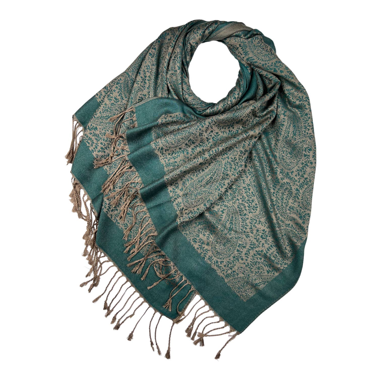 London Scarves - Wholesale Scarf - Women's - Plain pashmina with paisley print finished with fringes8