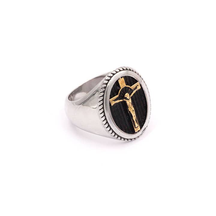 Awaken - Wholesale Signet Ring - Cross and Jesus Ring-A-3934