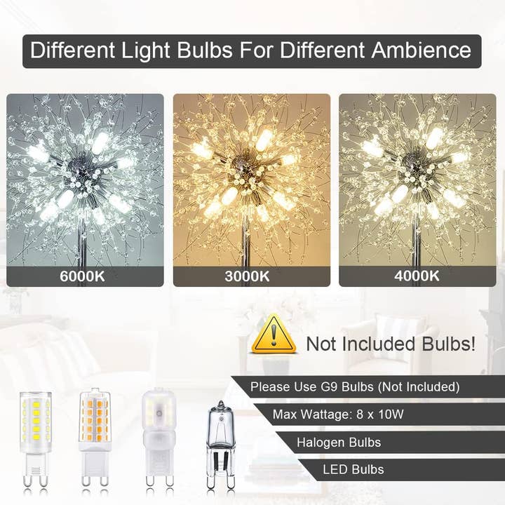 Silver Crystal Floor Lamp for Bedroom, Floor Lamp for Living Room, Elegant Standing Lamp, 69" Tall Pole Lamp, Modern Floor Lamp for Room Decor, 32 Firework Crystal Harnesses Included, Chrome Finish for wholesale on Faire
