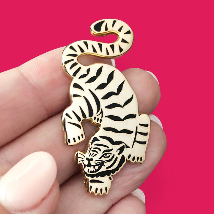Stay Fierce Gold Tiger Hard Enamel Pin for wholesale by A Fink & Ink