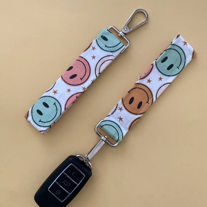 Keychain wrist key fob smiley face colorful cute for wholesale by Pure Roze Apparel