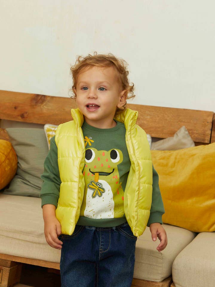 Technische Daunenweste für Babys Jungen Blau/Gelb für den Großhandel von Newness Kids