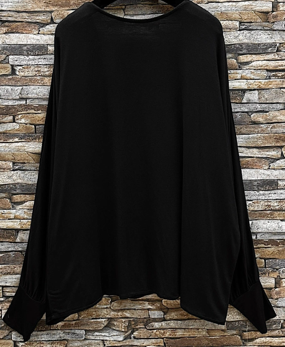 LOOWIE - Wholesale Blouse - Women's - ELUBL Italian Black Dressy Satin Front Fluid Blouse One Size1
