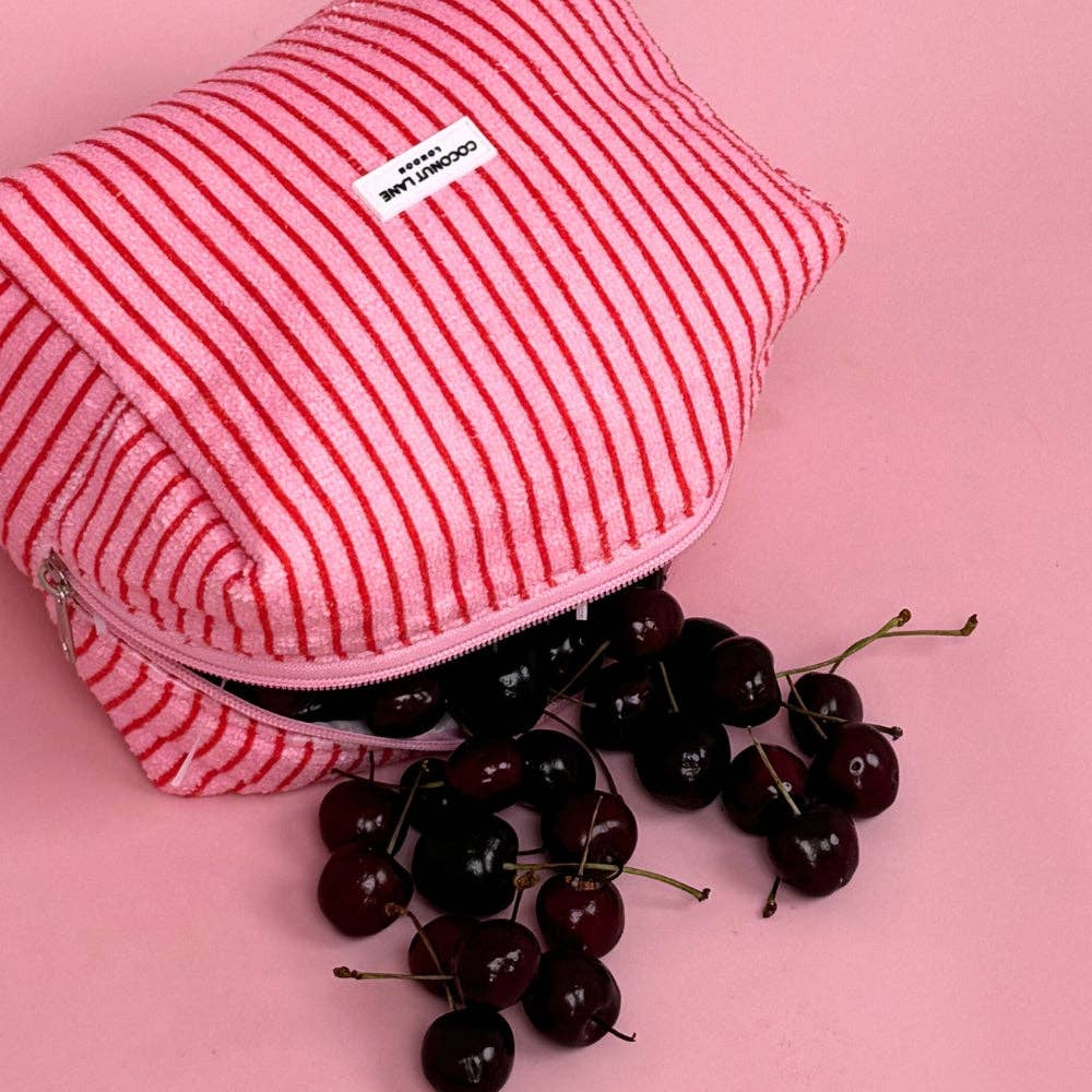 Coconut Lane – wholesale Make-up/cosmetic bag – Towel Makeup Bag - Cherry Stripe2