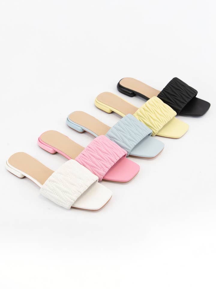 SQUARE-10 MATELASSE QUILTED STRAP SLIP ON SANDAL for wholesale by CCOCCI