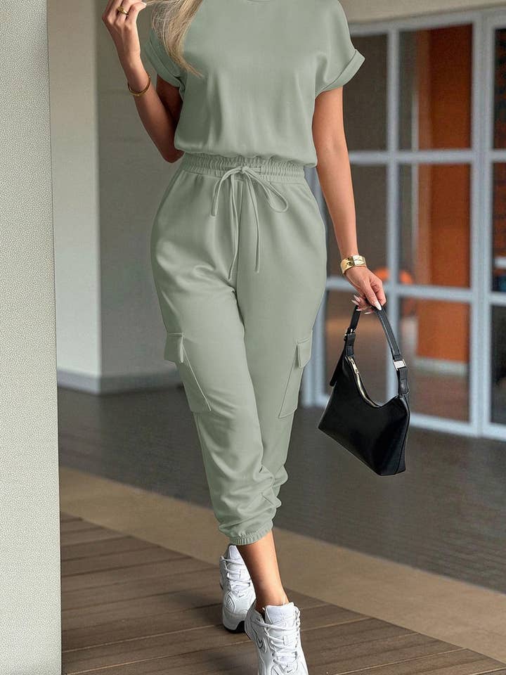 NINEXIS - Wholesale Top & Pant Set (NOT Loungewear) - Women's - CWSTB00444_SOLID CASUAL SHORT SLEEVE TEE & SHORTS SET8