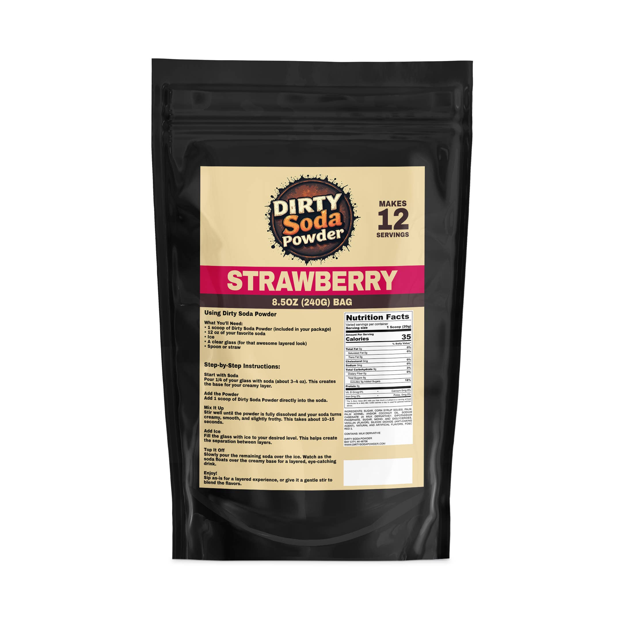 Dirty Soda Powder - Vente Préparation pour boisson - Poudre de Soda Sale à la Fraise 🍓 - Mélange de Soda Tout-en-Un1