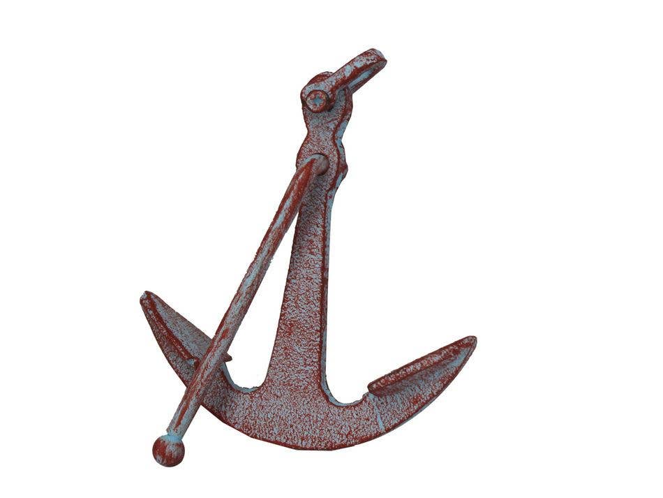 Hampton Nautical - Wholesale Paper Weight - Rustic Red Whitewashed Deluxe Cast Iron Anchor Paperweight 52