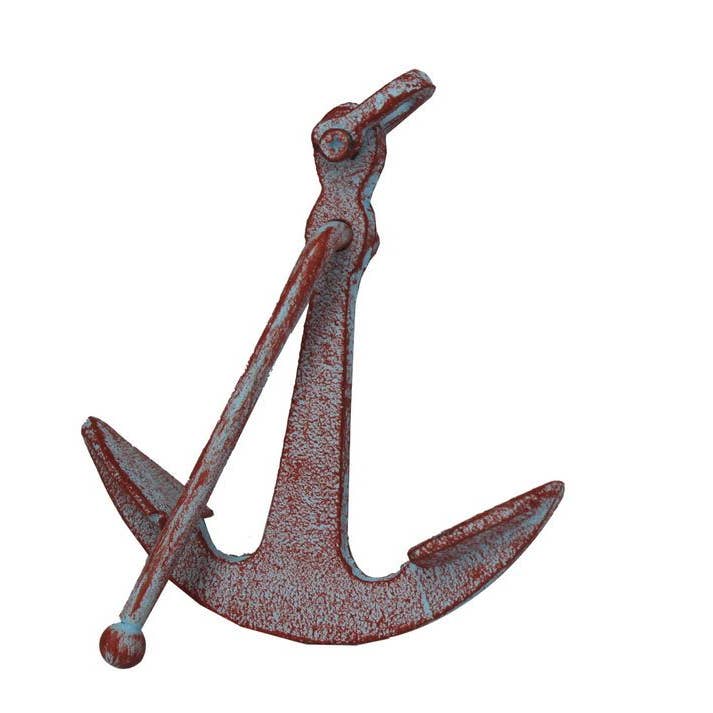 Hampton Nautical - Wholesale Paper Weight - Rustic Red Whitewashed Deluxe Cast Iron Anchor Paperweight 52