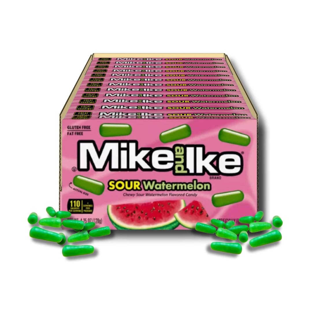 Shop The King - Vente Bonbons gélifiés - Bonbons Mike and Ike Pastèque Aigre, Boîte Théâtre de 120,5 g (Lot de 12)0