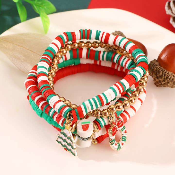 SALINA TRADING INC - Wholesale Jewellery set - Christmas Themed Elastic Bracelets Set with Beads and Letters10