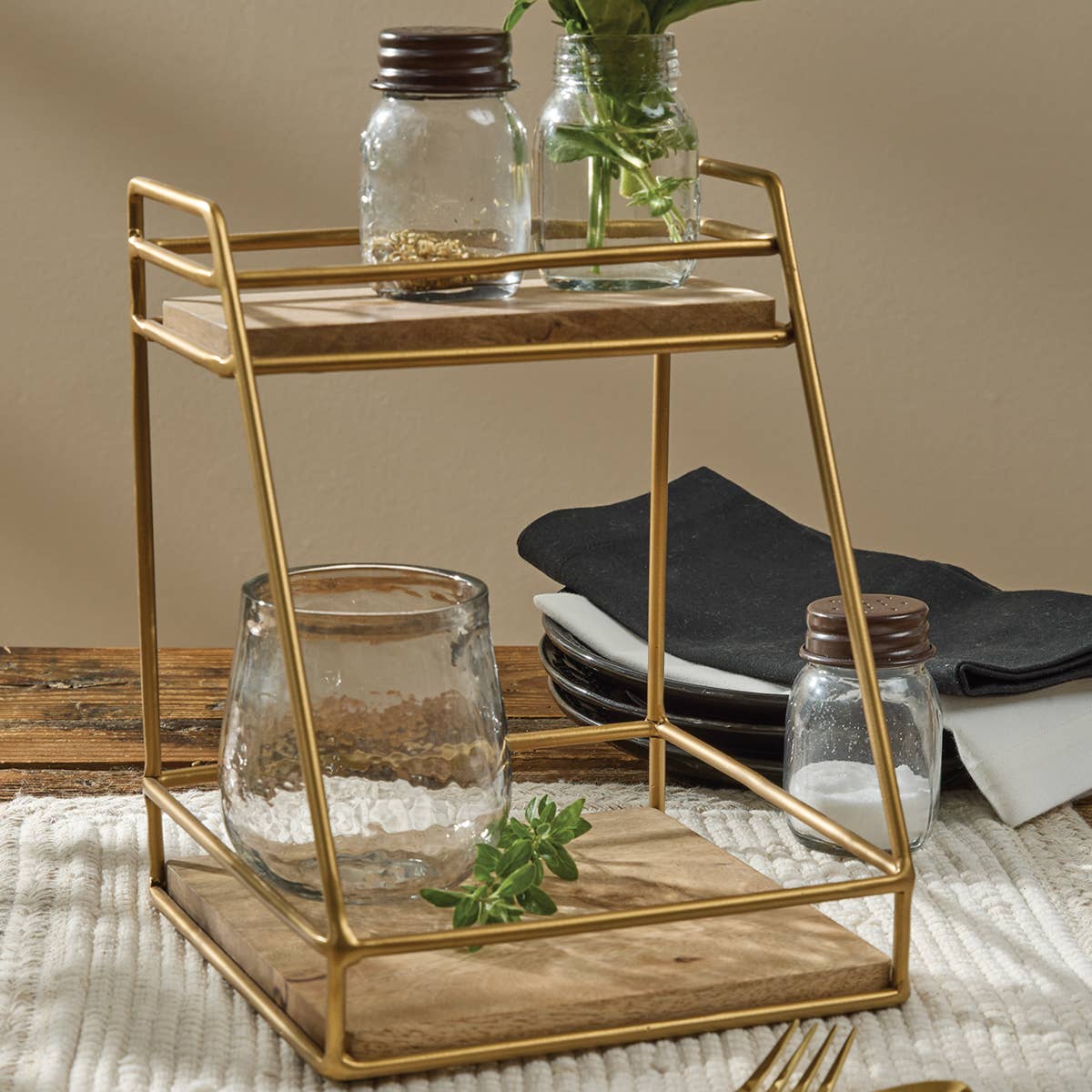 Split P - Wholesale Kitchen Storage/Organizer - Wood/Gold 2 Tier Organizer1