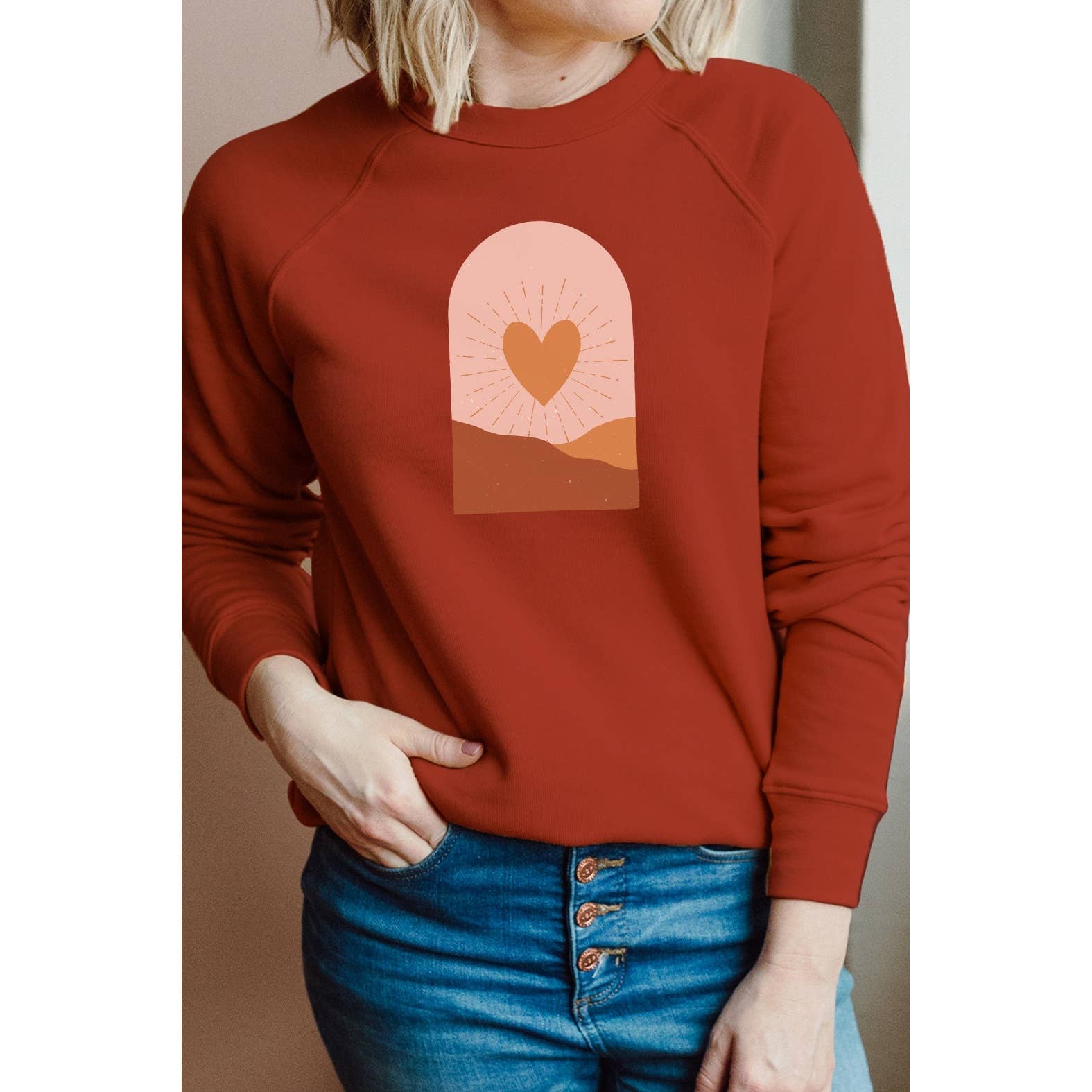 Kissed Apparel - Wholesale Graphic Sweatshirt - Women's - Boho Heart Sunrise Valentine Graphic Sweatshirt2