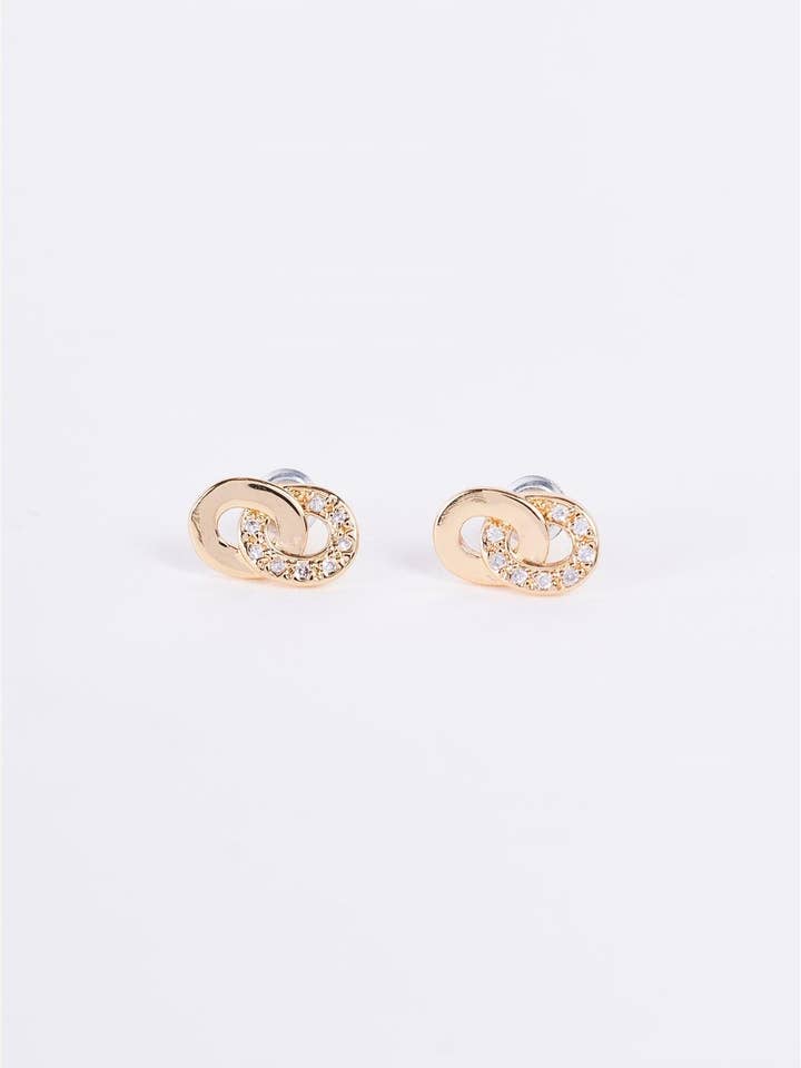 Gold & Rhinestone Incrusted Linked Hoop Stud Earrings for wholesale by Tasha Apparel Wholesale