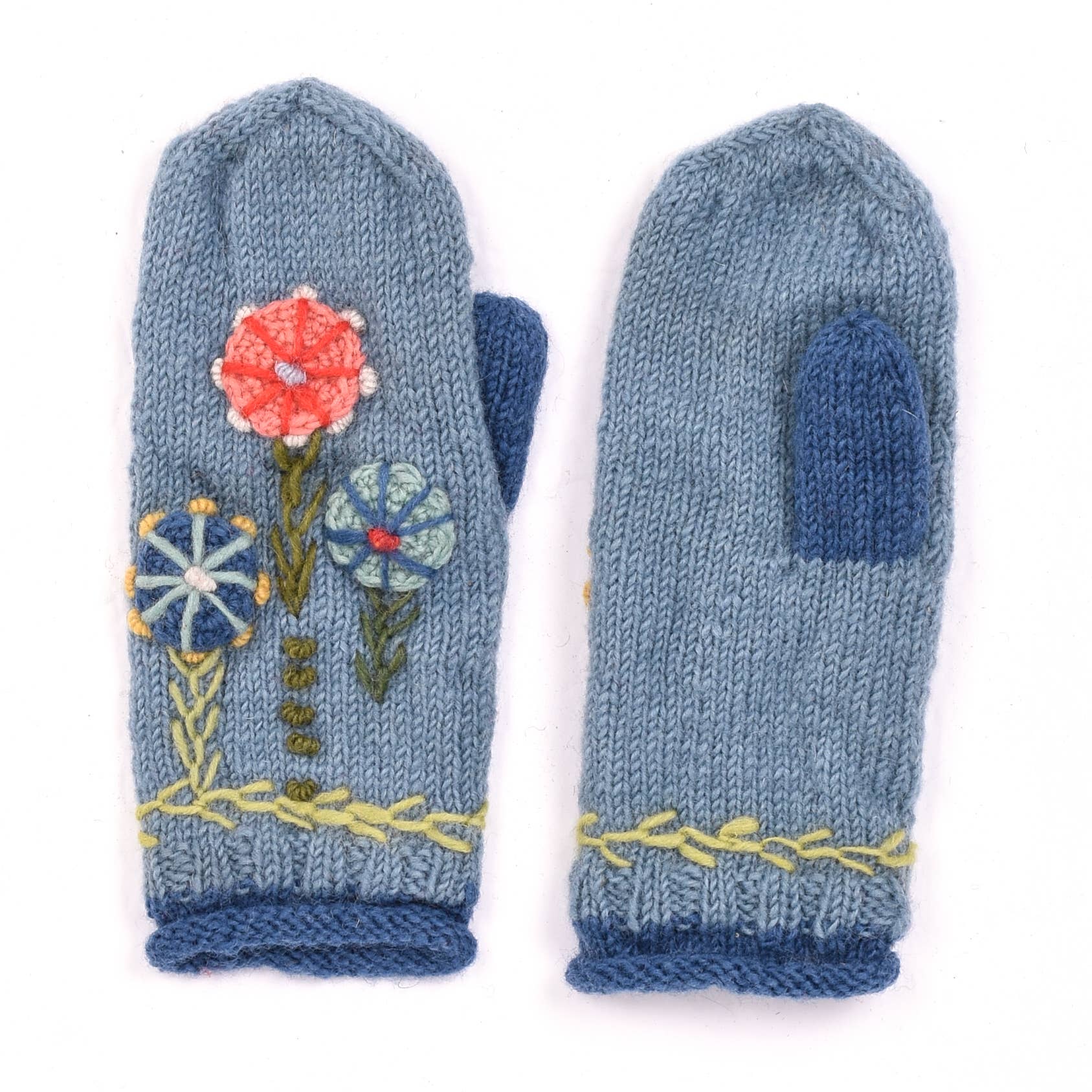 Lost Horizons Knitwear – Ships from USA - Wholesale Mittens - Women's - Maya Mittens – Hand-Knit Wool with 3D Floral Embroidery5