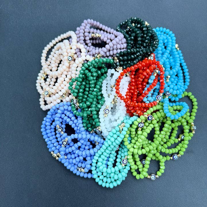 Loli - Wholesale Beaded Bracelet - Stretchy Bracelet |10 Color Mix Set | Evil Eye 6 mm Stone 1