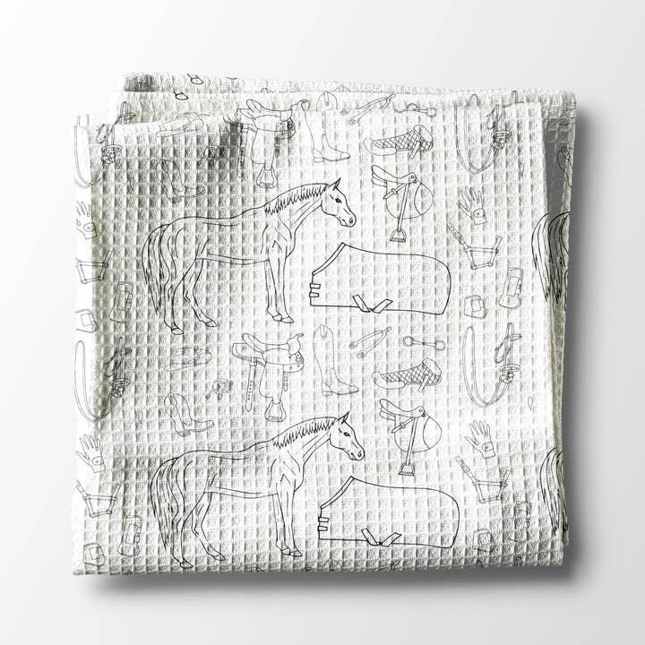 Canary Road - Wholesale Tea Towel - Horse Pony Equestrian Tack Kitchen Towel Waffle Gifts Farm