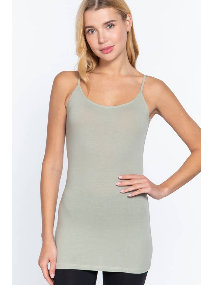 Active Basic | Active USA - Wholesale Camisole - Women's - Basic Tunic Cami w/adjustable Spaghetti Straps5
