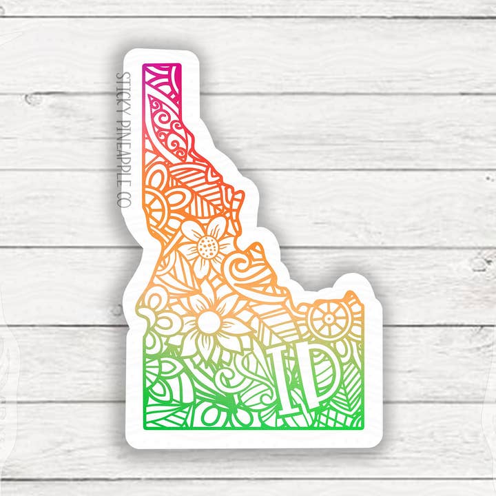 Idaho State Sticker | Matte Sticker | Mandala Sticker | Weatherproof Sticker | For Your Laptop, Water Bottle & More! for wholesale by Sticky Pineapple Co