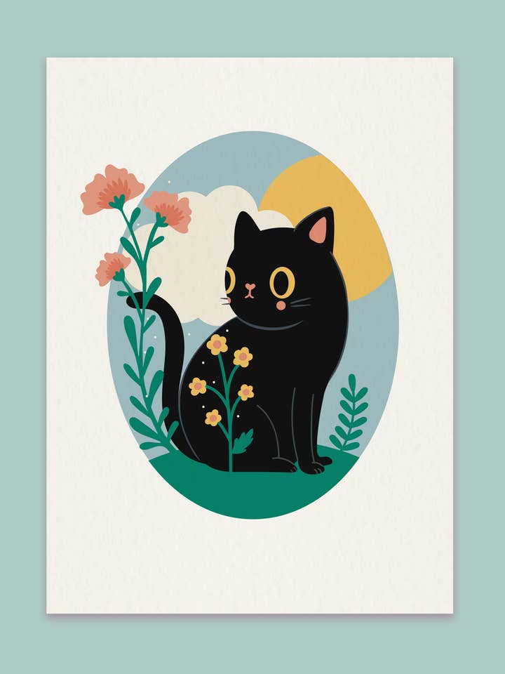 Wildflower Cat Prints Springtime version - A5 art print for wholesale by Paper Cat Club