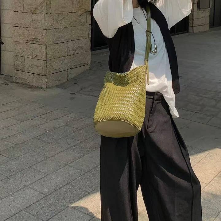 Sook Stainable - Wholesale Shoulder Bag - Women's - Leather Weaving Braid Bucket Shape Shoulder Crossbody Bag