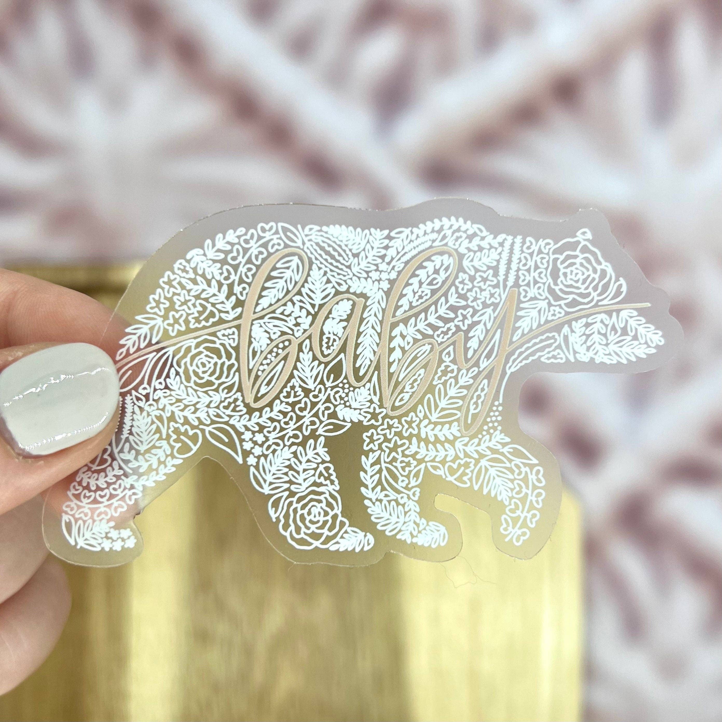 Nolie Co - Vente Autocollant - Autocollant floral transparent pour bébé ours. Autocollant résistant aux intempéries Autocollant mat en vinyle.1