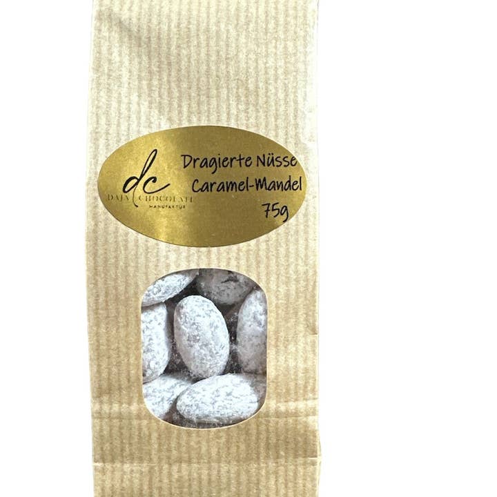 Belagda karamellmandlar, 75g påse för wholesale av Daja Chocolate
