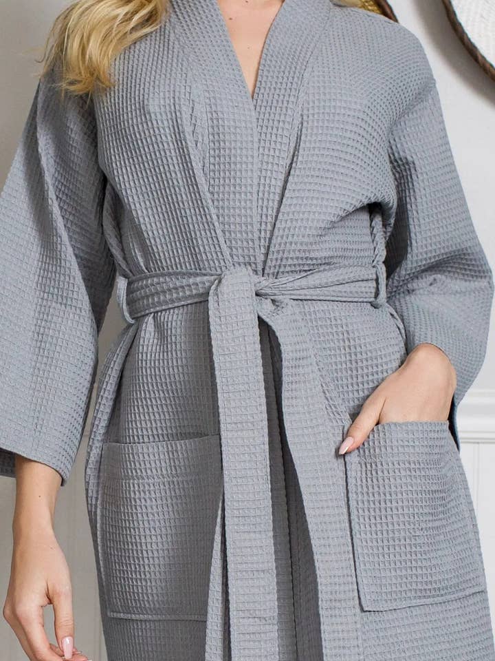 Lotus Linen - Wholesale Robe – Women's - Knee-Length Waffle Robe for Women54