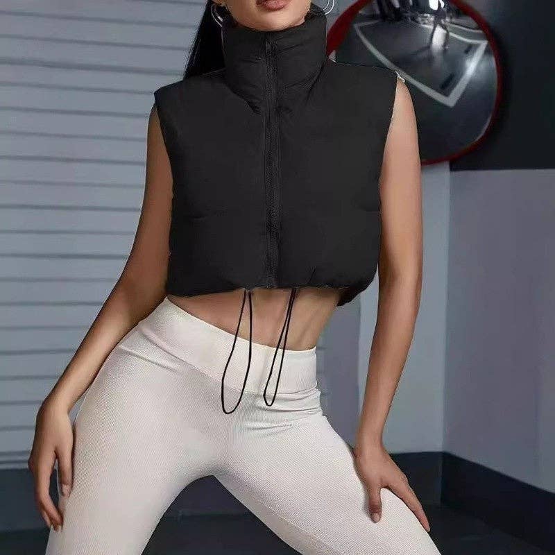 Plush Looks – Colete - Mulher por atacado – Colete de Algodão com Gola Curta e Cordão Ajustável2