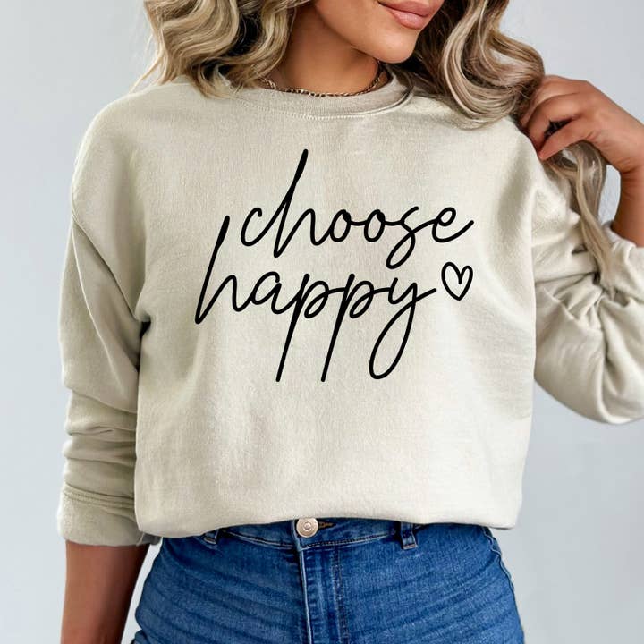 Vælg Happy Crewneck Sweatshirt for engroshandel hos DaisyChainDesignCo