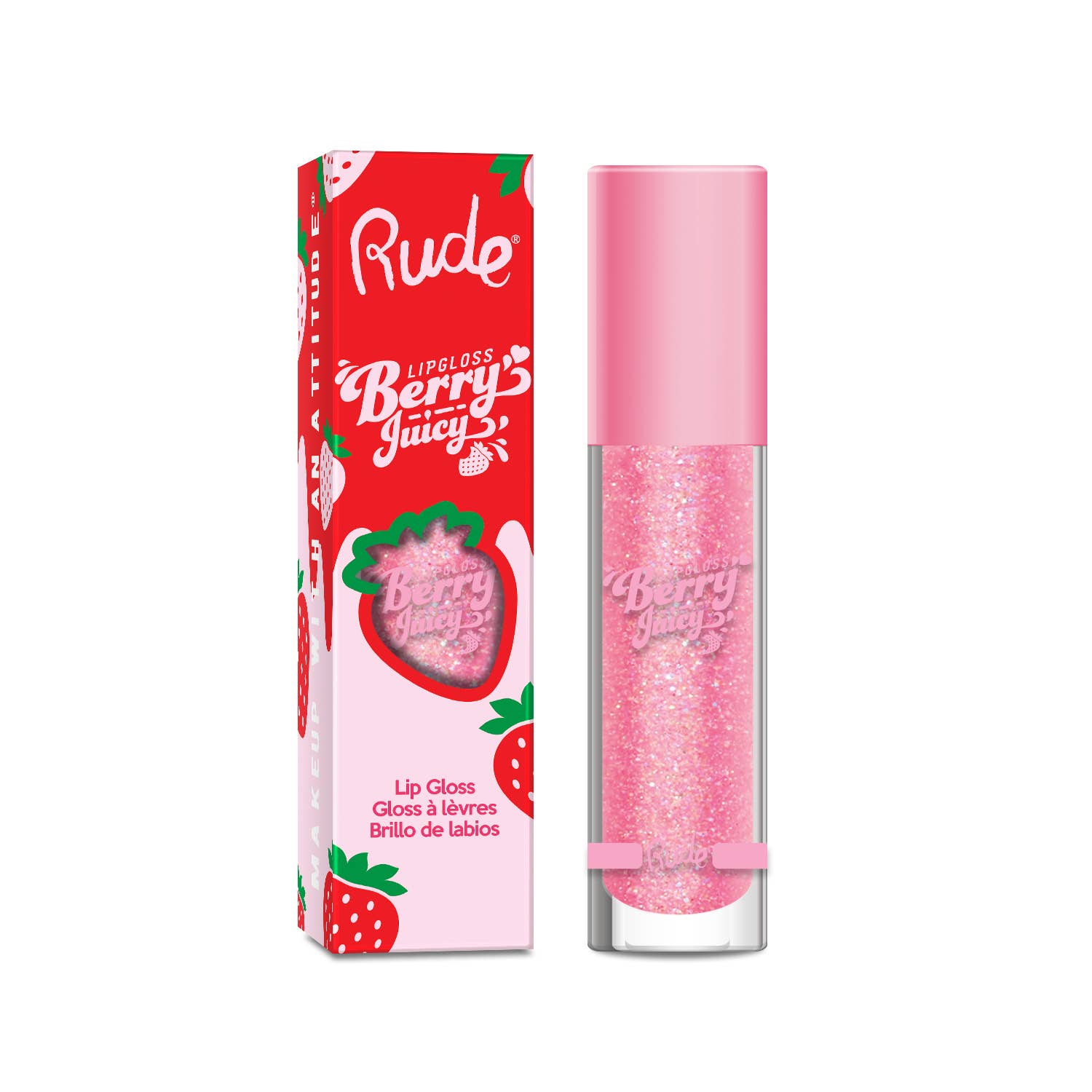 Rude Cosmetics – Gloss labial por atacado – Conjunto de Exposição de Brilho Labial Sabor Frutos Vermelhos, 64 peças (8 tons)3