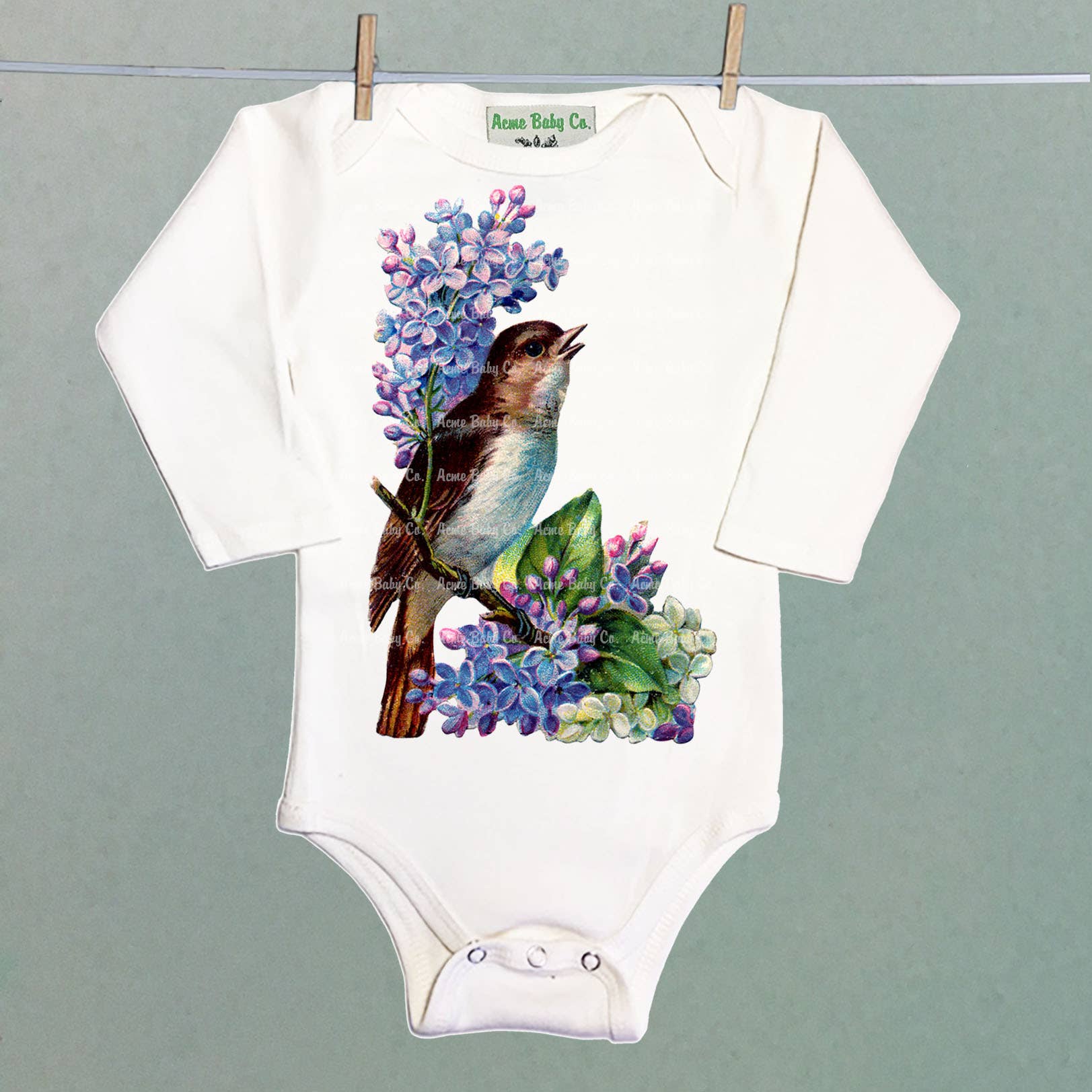 REMOVED BRAND - Wholesale Bodysuit (Non-Footed) - Baby - Victorian Bird Organic Bodysuit3