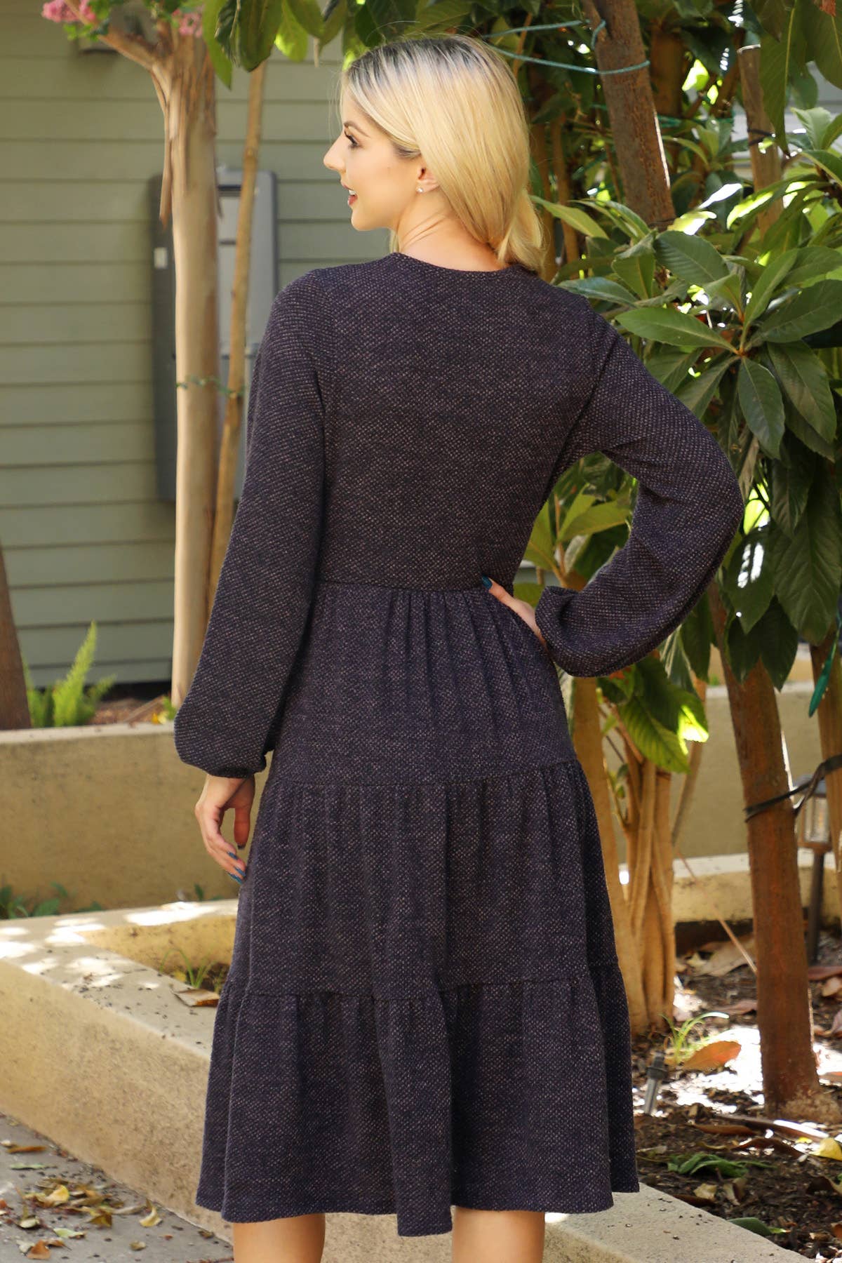 You & Me – Großhandel Kleid – Damen – YMD10055V-JACQUARD-STRICK MIT LANGEN PUFFÄRMELN UND ELASTISCHER TAILLE1