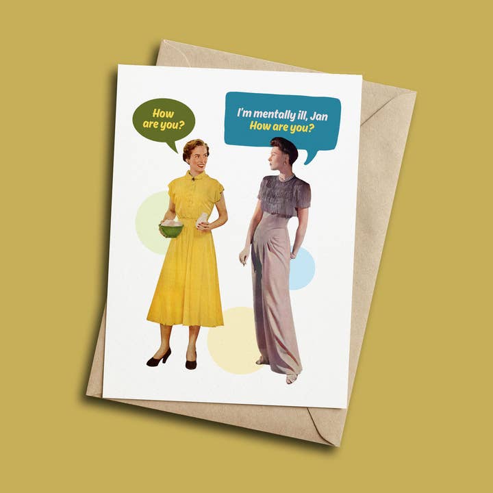 I'm Mentally Ill Jan Retro Greeting Card for wholesale by Henny Penny Studio