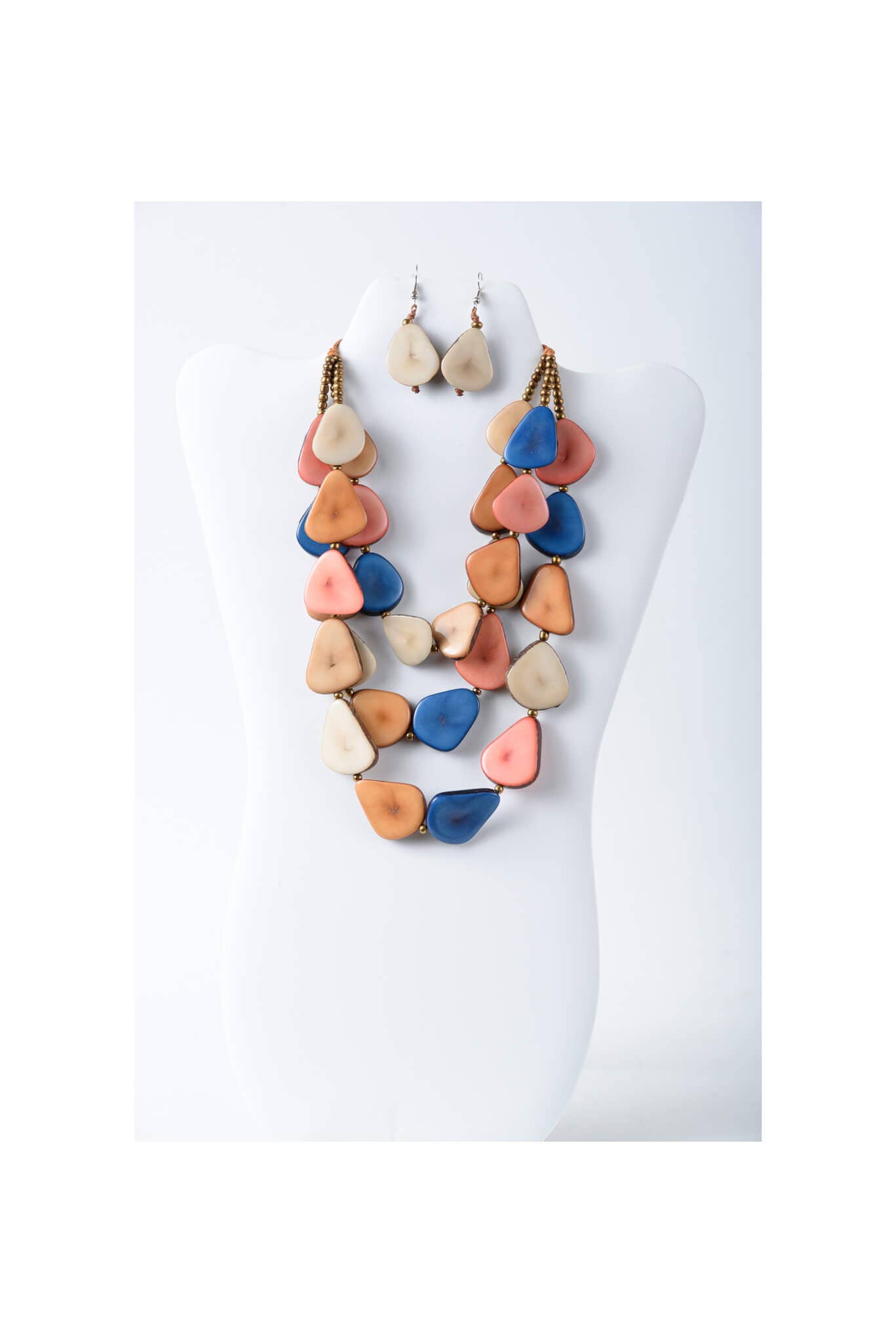 TaguArtsy - Wholesale Jewelry Set - Zaley Three Stranded Organic Tagua Necklace and Earrings18