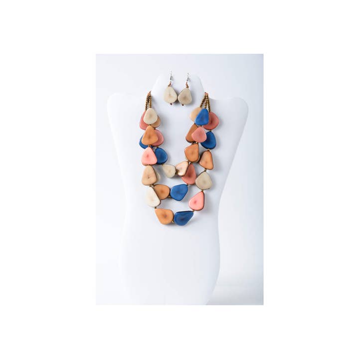 TaguArtsy - Wholesale Jewelry Set - Zaley Three Stranded Organic Tagua Necklace and Earrings18