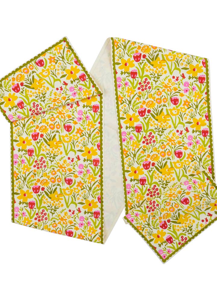 Spring Fling Block Print Cotton Table Runner for wholesale by Tiramisu