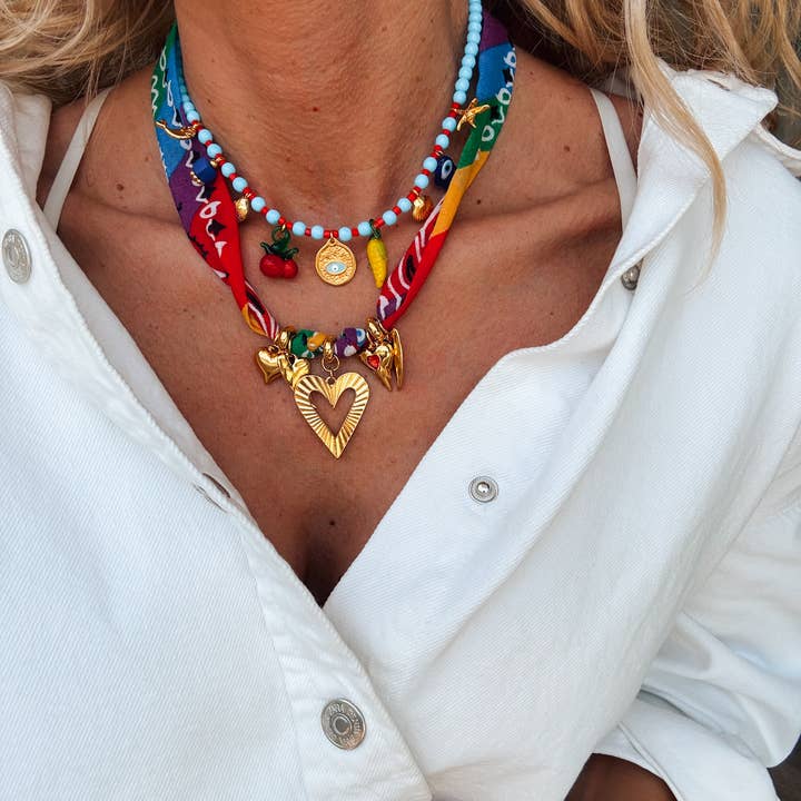 Goupi - Wholesale Pendant/Charm Necklace - Rainbow scarf necklace combined with fruit charm necklace