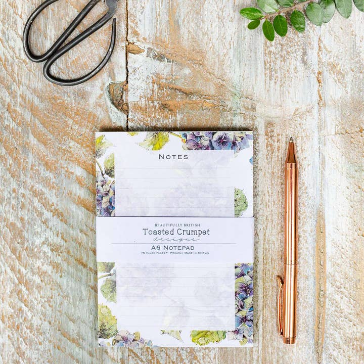 Hydrangea Pure A6 Jotter Notepad for wholesale by Toasted Crumpet
