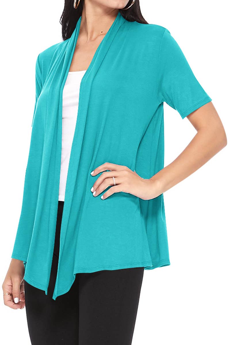 MOA COLLECTION - Wholesale Cardigan - Women's - Women's Casual Short Sleeve Draped Open Front Solid Cardigan33