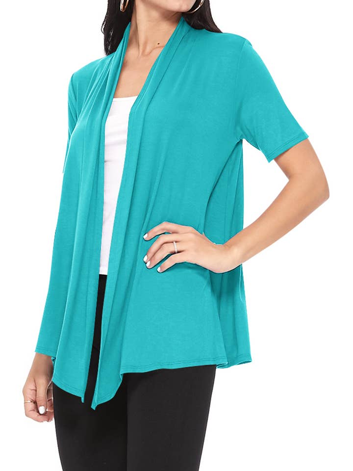 MOA COLLECTION - Wholesale Cardigan - Women's - Women's Casual Short Sleeve Draped Open Front Solid Cardigan33
