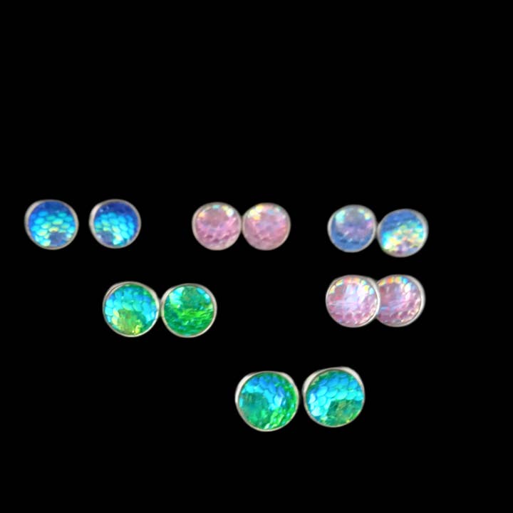 Mermaid Scales 12mm Cabochon stud earrings for wholesale by Funky Welsh Craft and Gifts