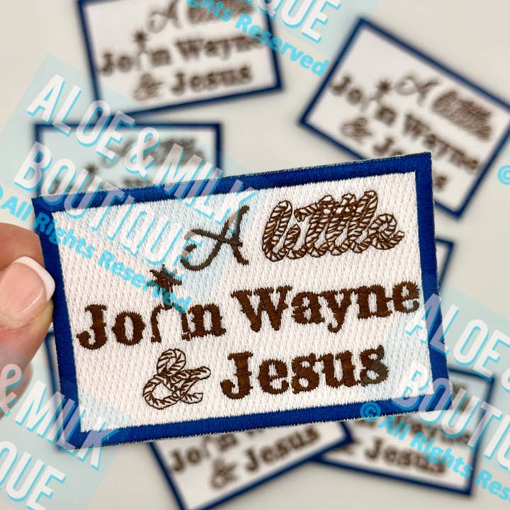 John Wayne and Jesus, western patches, cowboy patch for wholesale by Aloe and Milk Boutique
