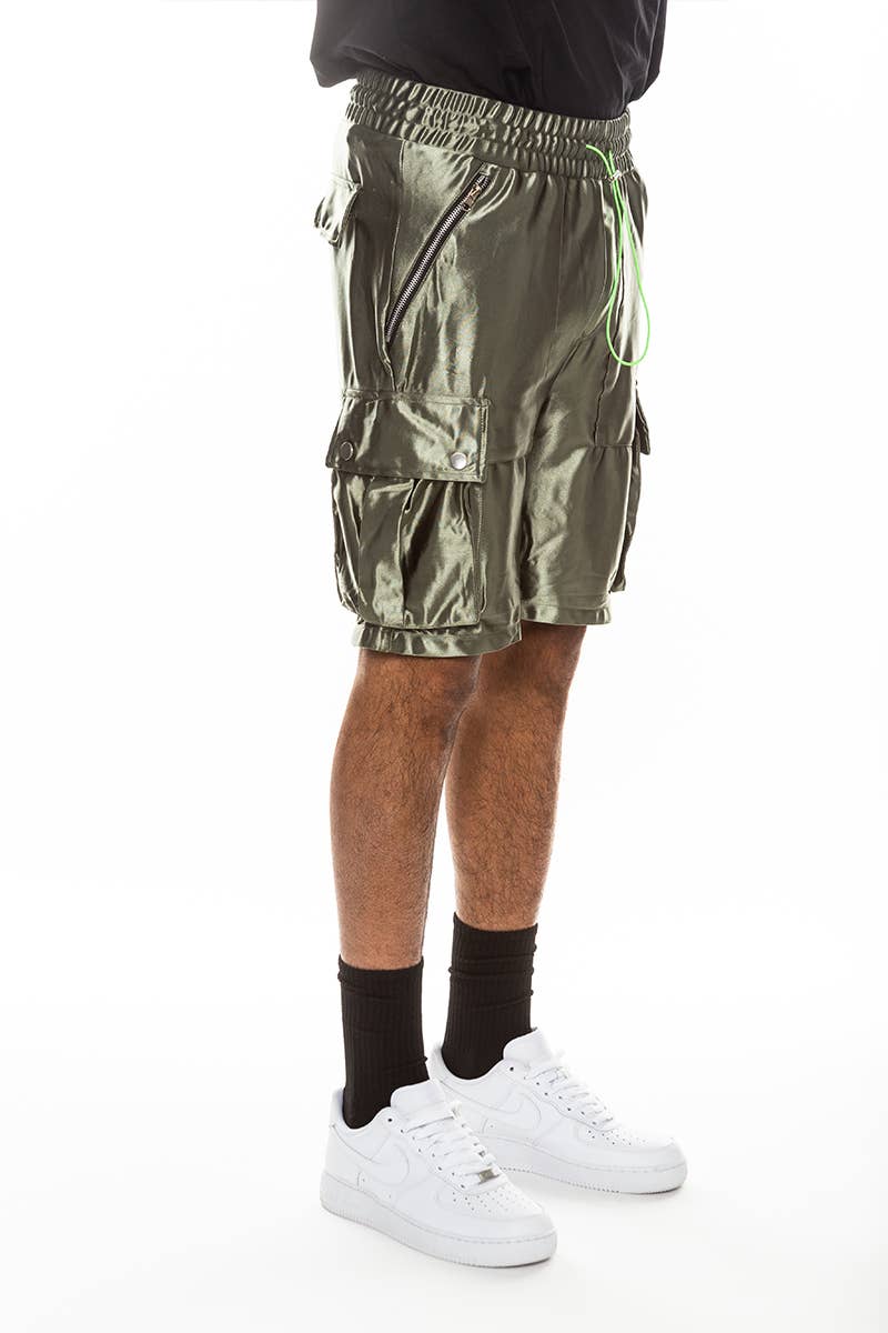 WEIV - Wholesale Shorts - Men's - Mens Satin Cargo Utility Shorts with Snap Button Pockets0