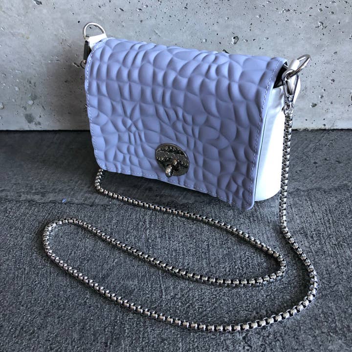 Periwinkle on White with Silver Chain for wholesale by Moost Bags