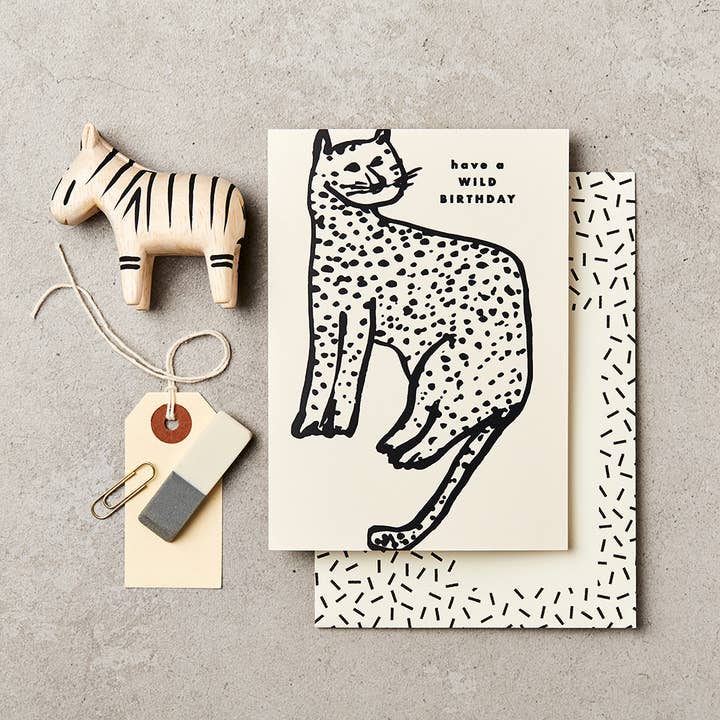 Cheetah Wild Birthday Greeting Card for wholesale by Katie Leamon