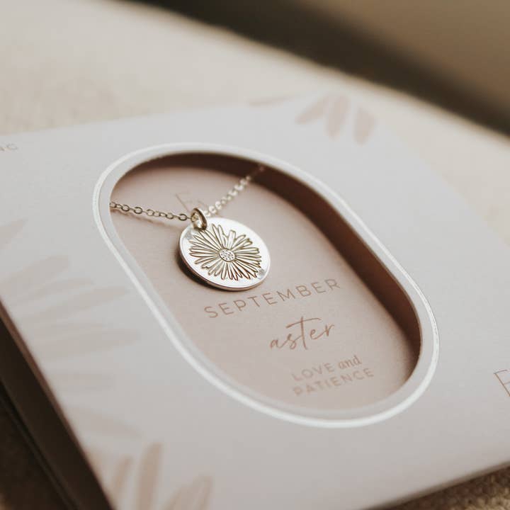 Ever Aster - Wholesale Pendant/Charm Necklace - September Aster Birth Flower Necklace2